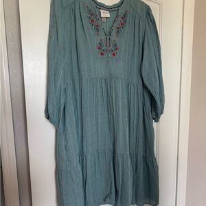 Teal Embroidered Boho Dress